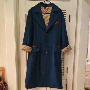 Hot Topic Navy Trench Coat with Patterned Lining